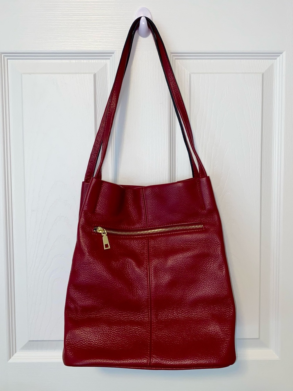 Genuine Leather Tote Bag in Burgundy